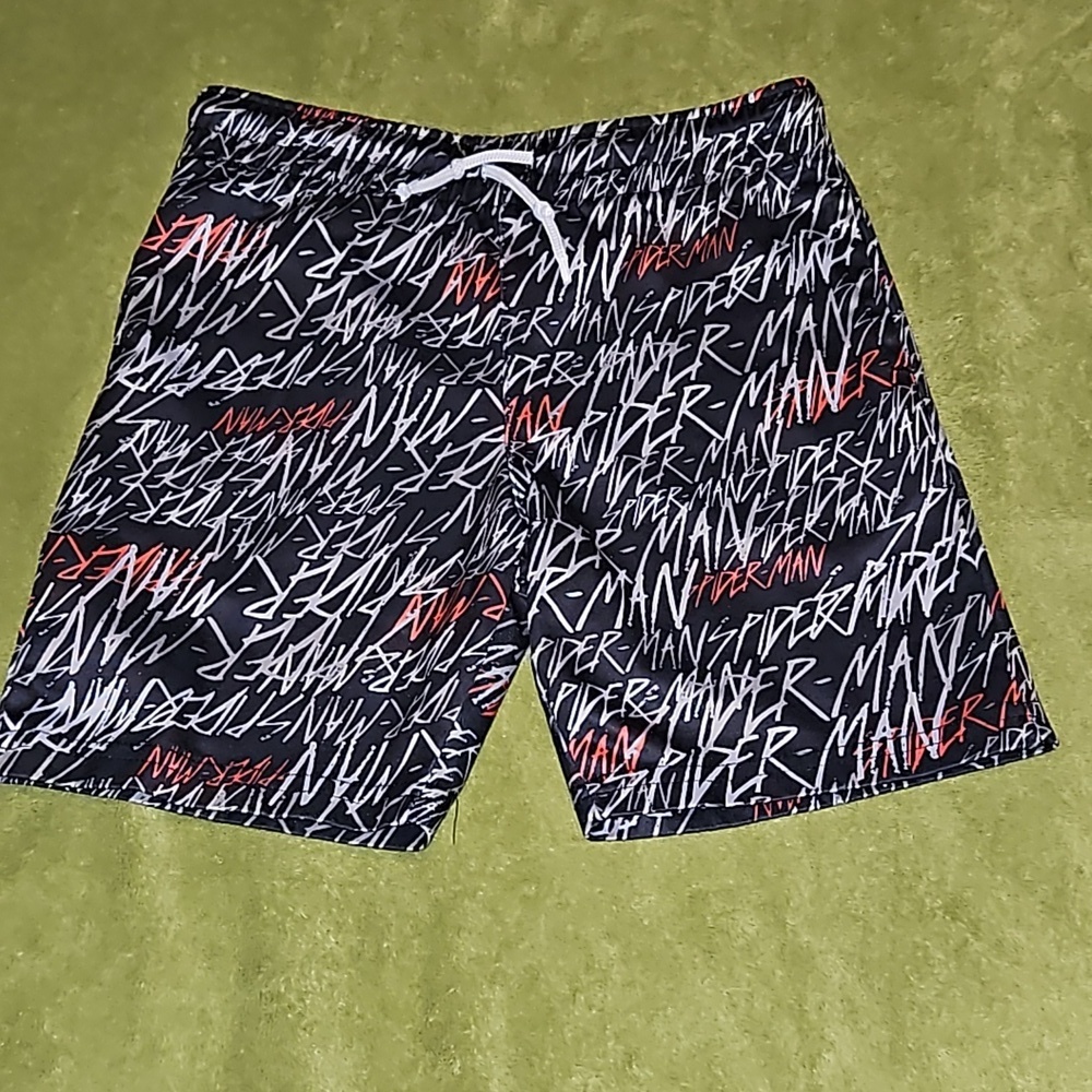 Marvel Comics Disney Spiderman Drawstring Side Pocket Gym Shorts Black Red White